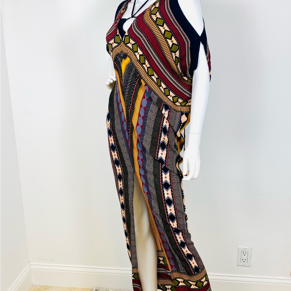 Red and Brown Asymmetrical Cold Shoulder Sundress